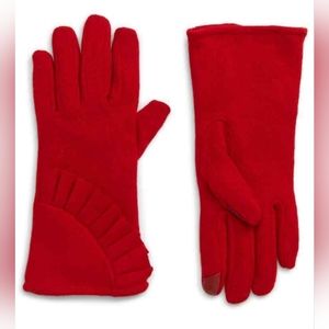 Nordstrom Womens Ruffle Edge Wool Blend Tech Gloves Size Large Red